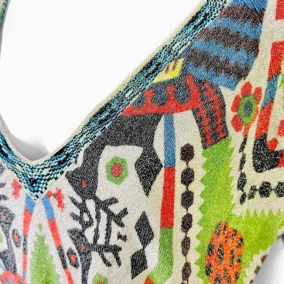 CUSTO BARCELONA MULTICOLOUR AZTEC  BODYCON DROP SHOULDER BELT DRESS LARGE - Picture 13 of 14